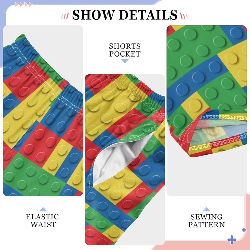 FLildon Boy's Pajama Pants 6-14 Years Elastic Waist Lounge Pajama Pants, Building Blocks - Image 3